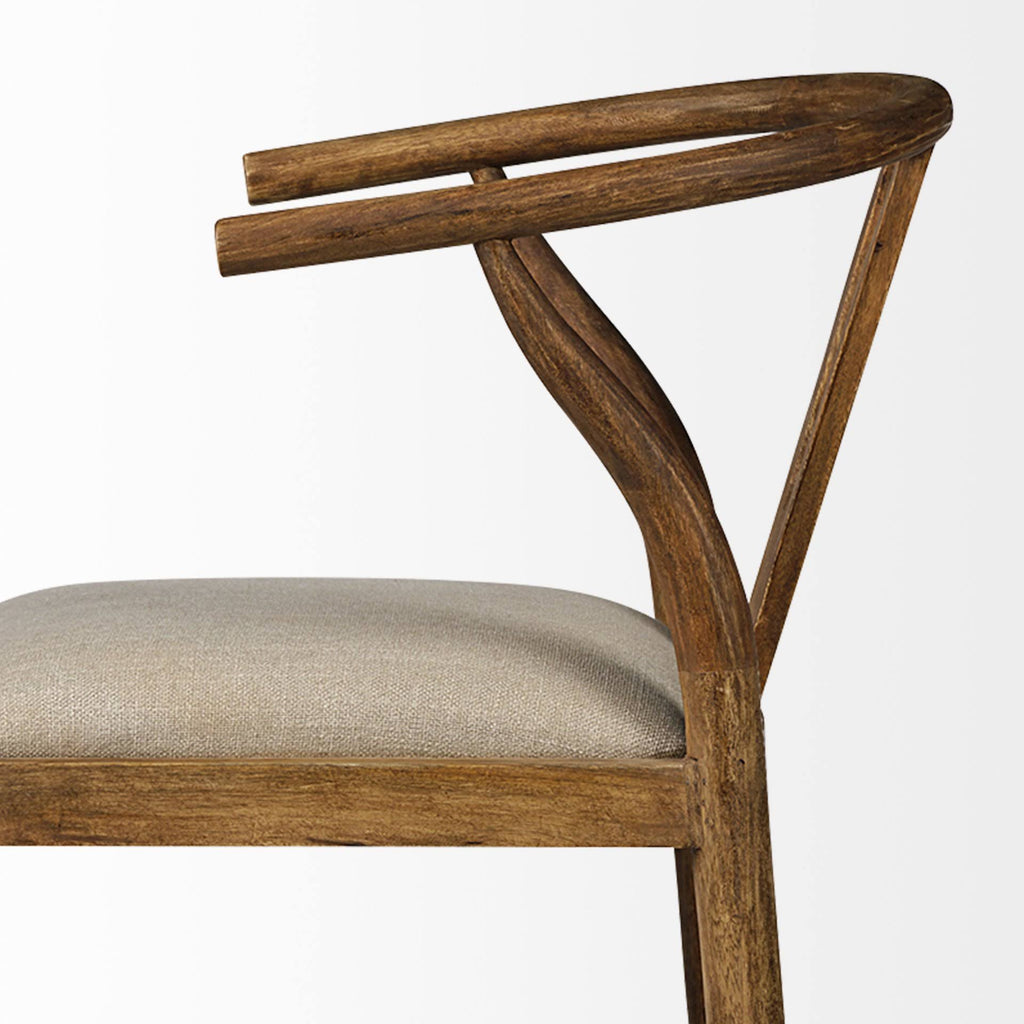 Cream Upholstered Brown Wood Stool Y8063