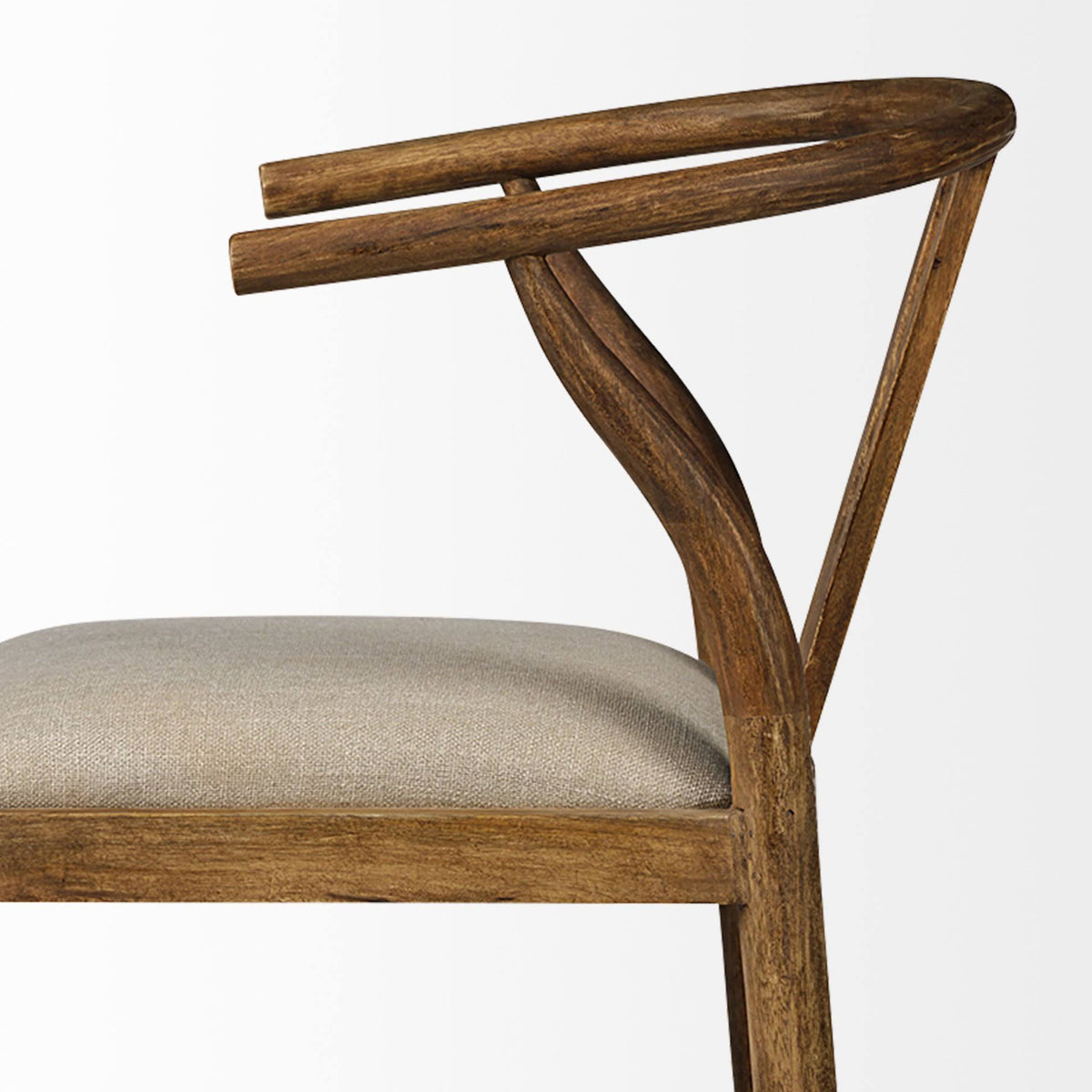 Cream Upholstered Brown Wood Stool Y8063