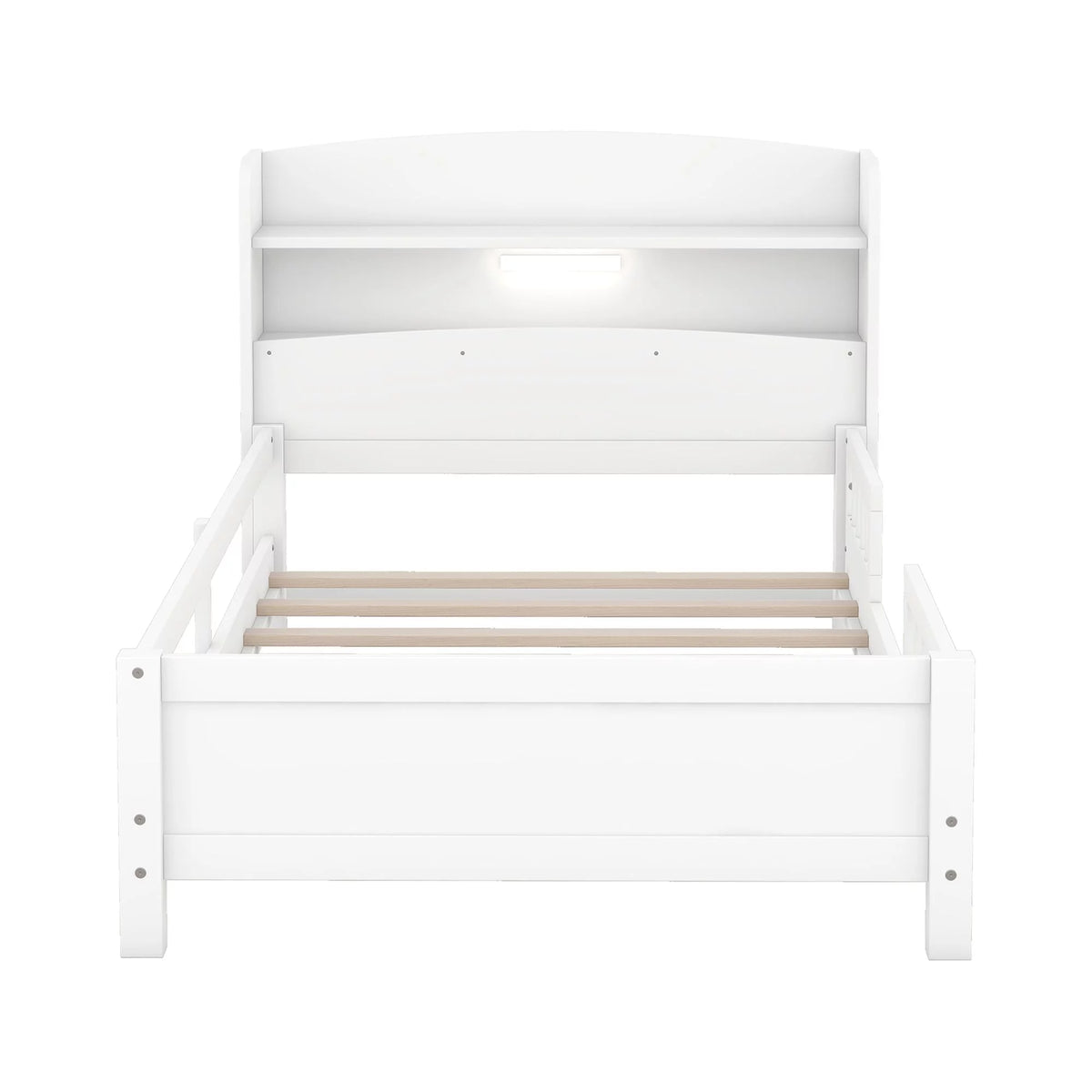 Twin Size Wood Platform Bed with Storage Headboard and Guardrail L757202