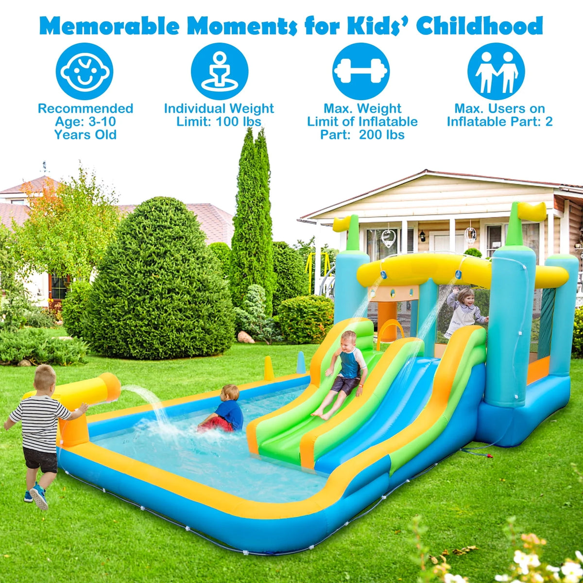 Inflatable Water Slide Park with Double Slides Splash Pool G16858