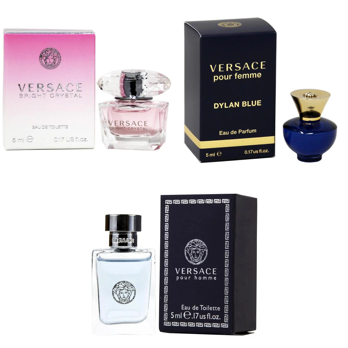 Bright Crystal EDT, Dylan Blue Femme EDP, Pour Homme EDT 5ml 3PK Kit H6699