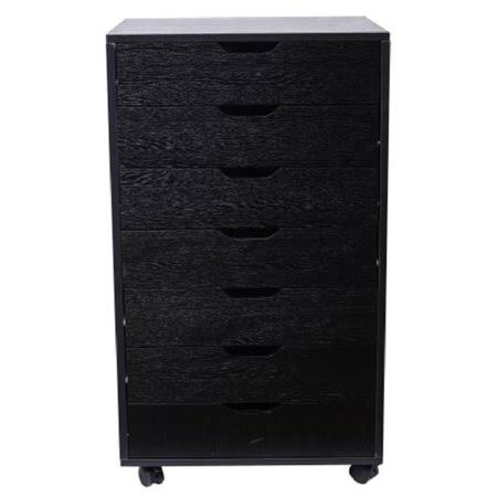 Black 7 Drawer Wood File Cabinet with Lock A405