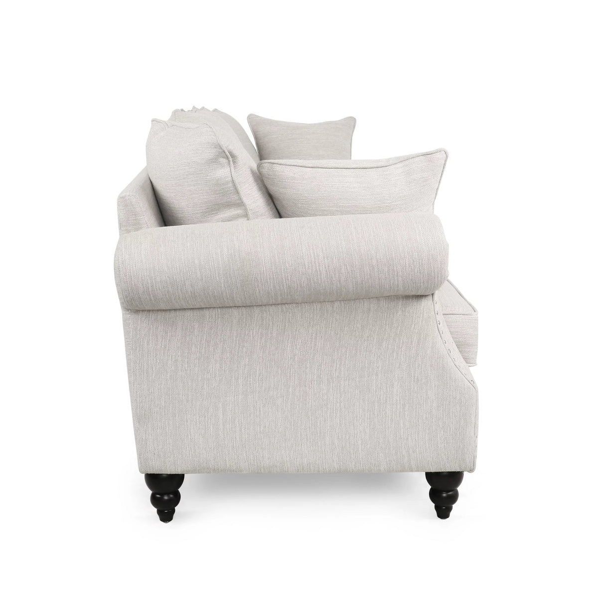 Beige and Dark Brown Fabric 3 Seater Sofa with Nailhead Trim E5387