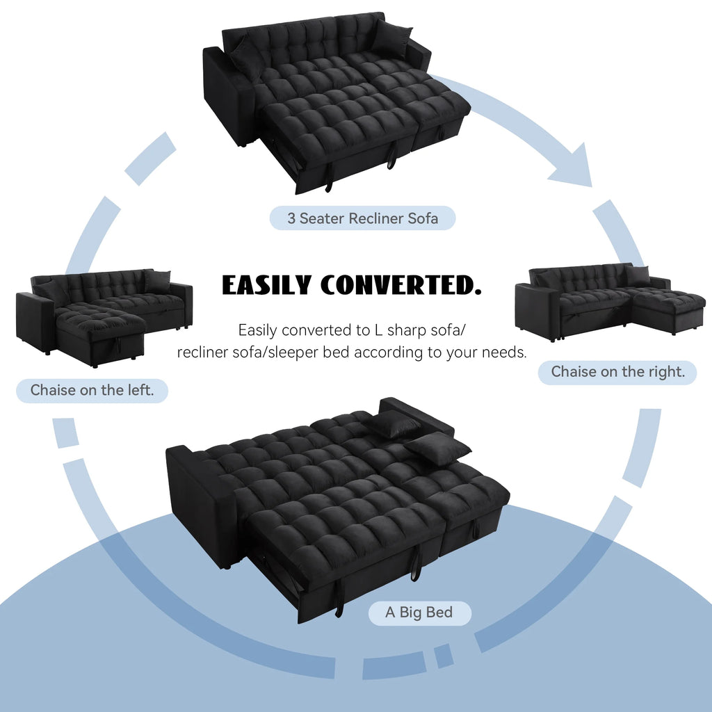 Velvet L Shaped Sleeper Sofa with Storage Chaise N420