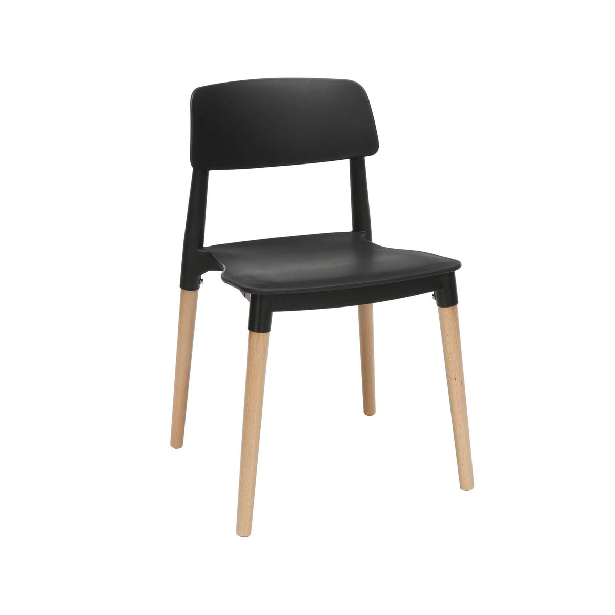 Mid Century Modern Plastic Molded Dining Chairs with Wood Legs, 4 Pack, Black Q6018