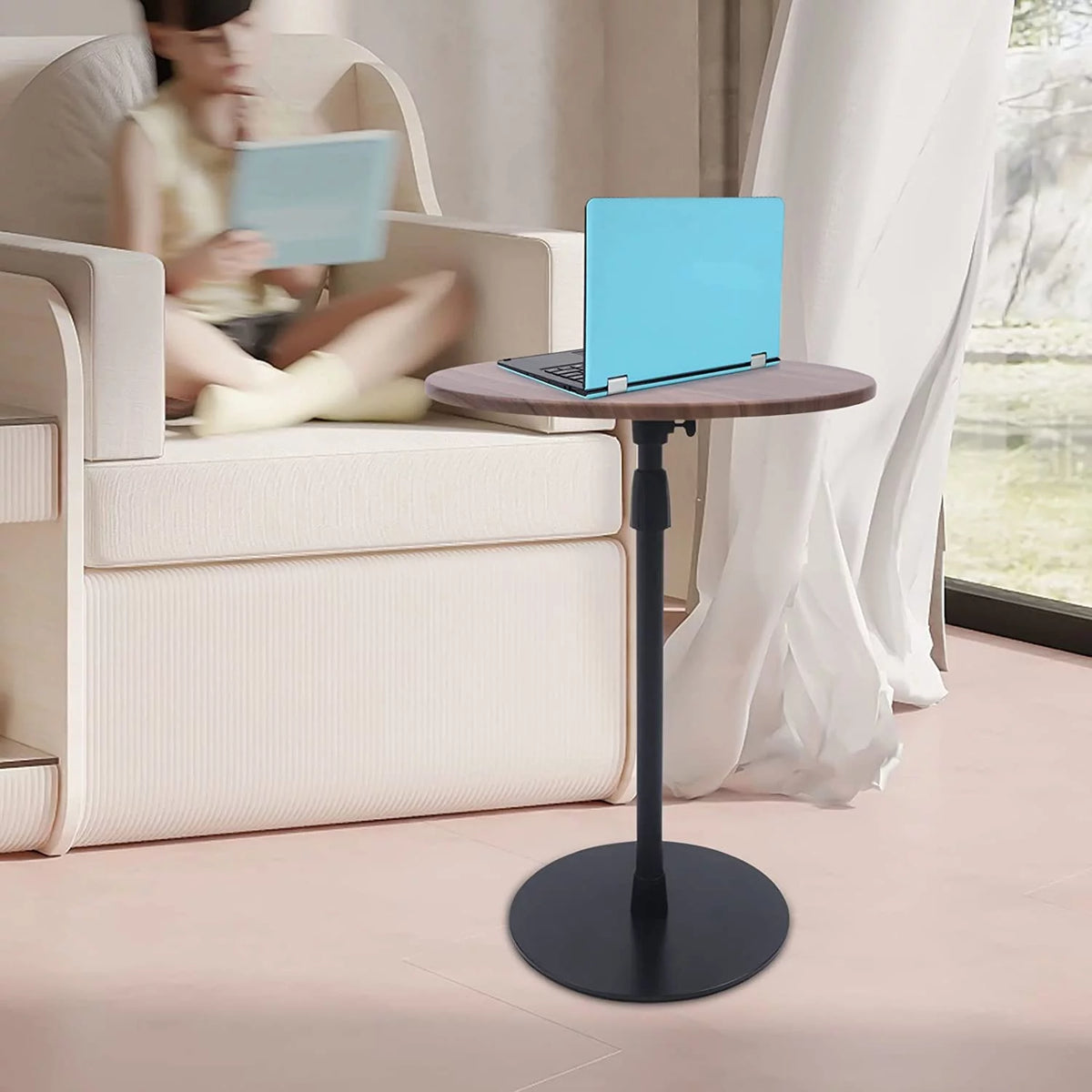 Small Round Pedestal End Table Height Adjustable Y327