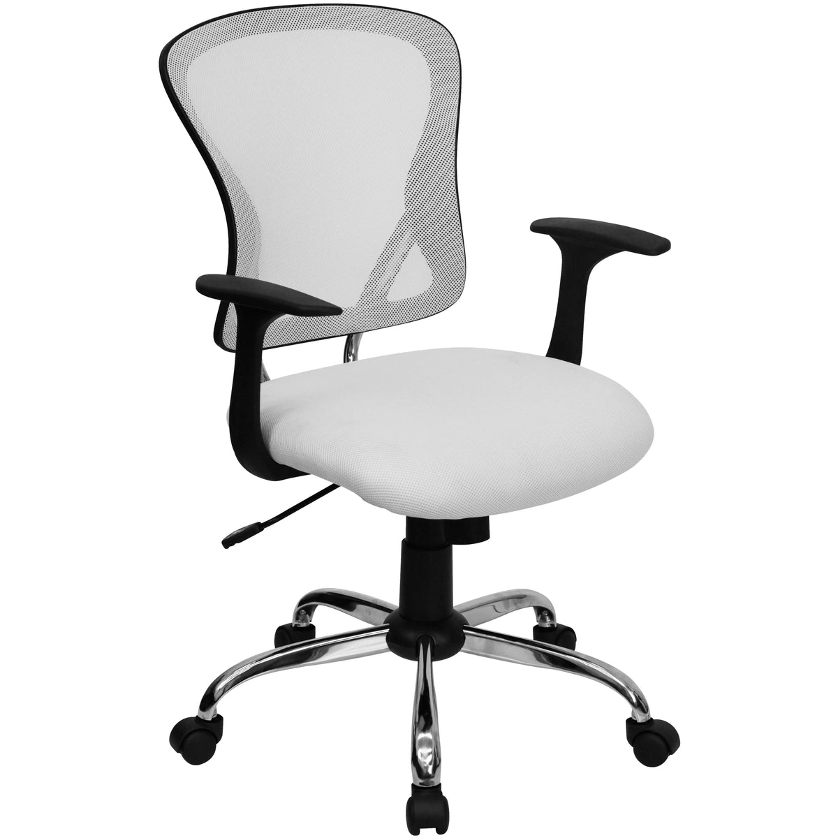 White Mesh Swivel Task Office Chair with Chrome Base and Arms D912819