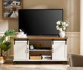White Wood TV Stand with Sliding Barn Door O5789