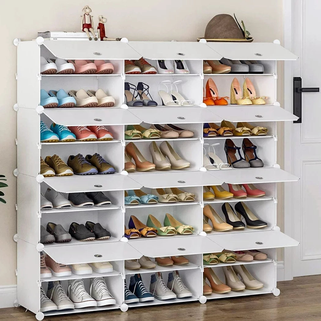 12 Cubes Stackable Shoe Storage Cabinet 8 Tiers White K32778