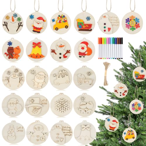 24 Pcs DIY Wooden Christmas Ornaments Painting Kit G32586