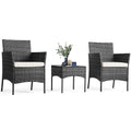 3 Pieces Wicker Rattan Patio Furniture Set with Cushion and Glass Table N54277