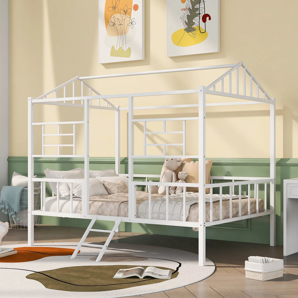 Full Size Metal House Bed Frame with Slatted Support C926350