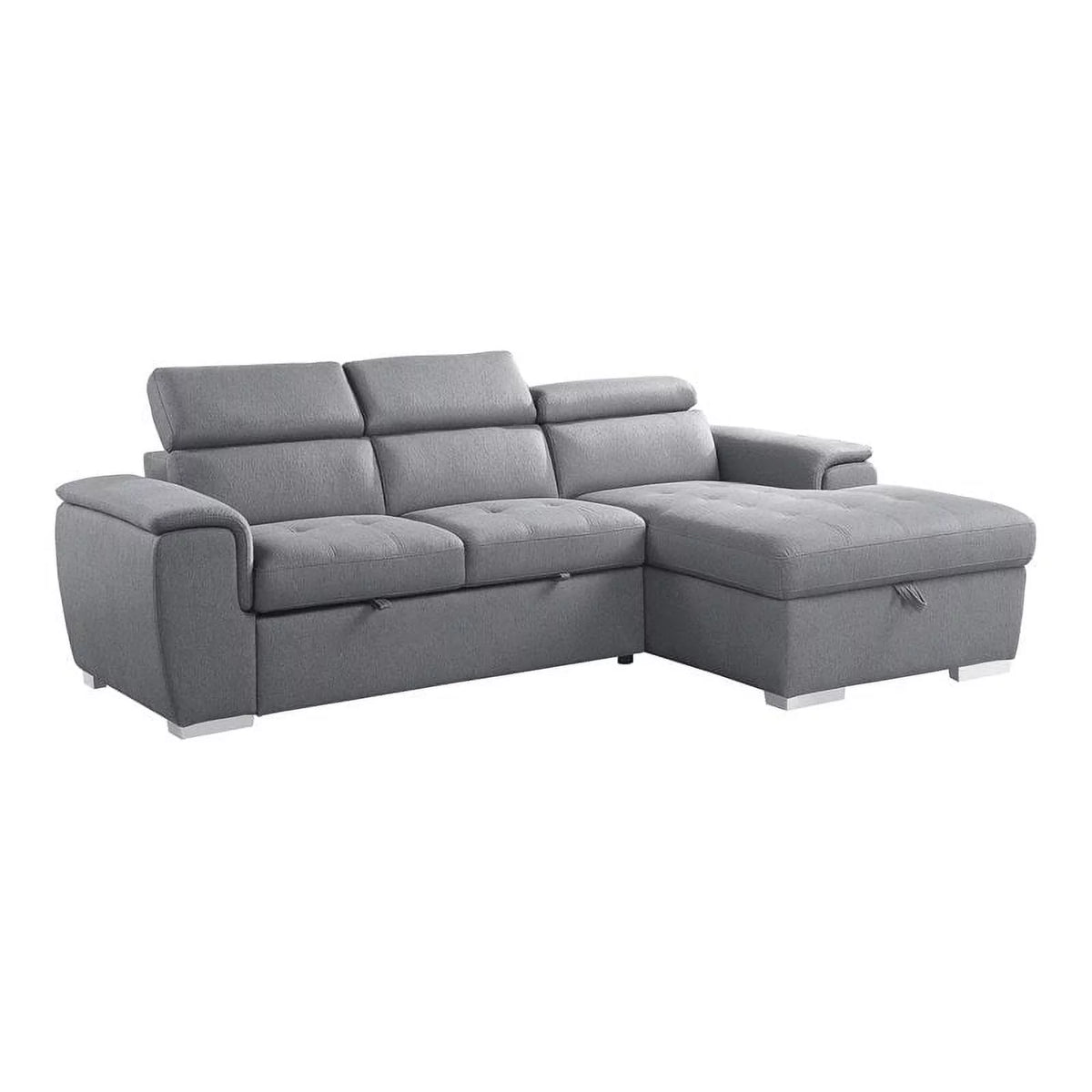 Gray 2-Piece Fabric Sectional with Pull-Out Bed N3457