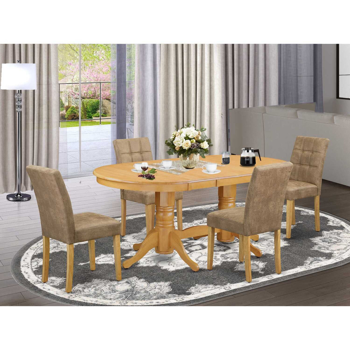 5 Piece Oval Dining Room Set with 4 Chairs Oak C326