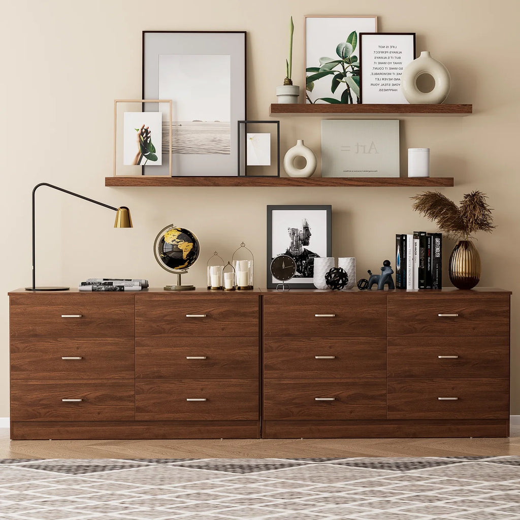Black 6 Drawer Wood Double Dresser A1376