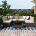 7 Piece Wicker Rattan Patio Furniture Set with Cushion and Glass Table O5350