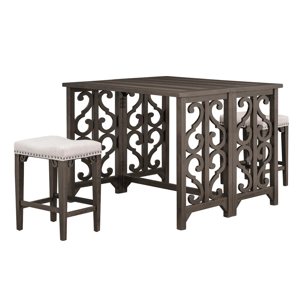 3-Piece Solid Wood Counter Height Dining Set with 2 Saddle Stools Q3491