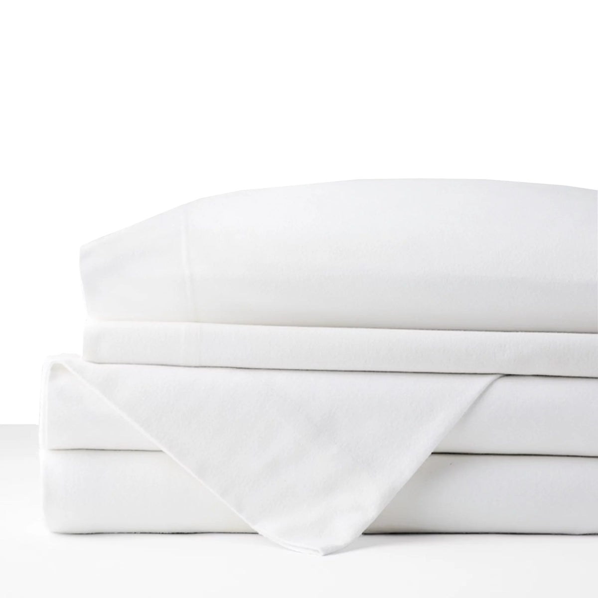 4 Piece 100% Cotton Flannel Queen Size White Bed Sheet Set H9745