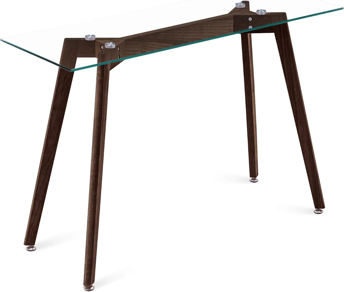 Glass Console Table with Solid Wood Legs C6628