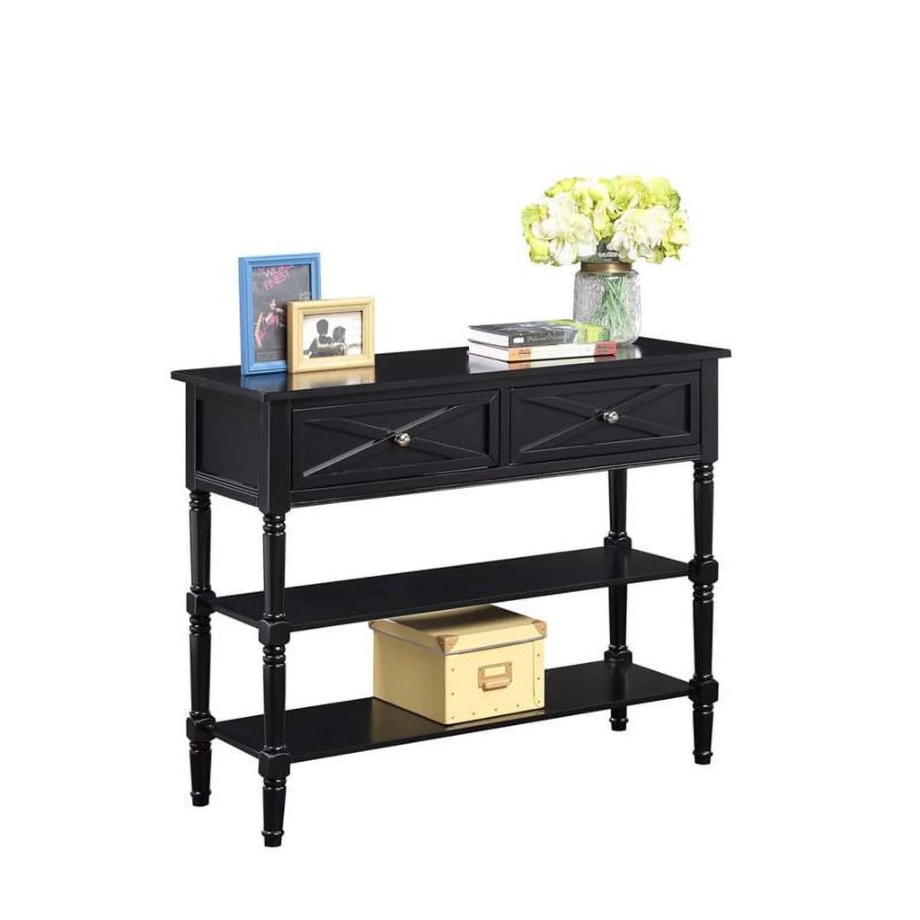 Black 2 Drawer Wood Console Table P44145