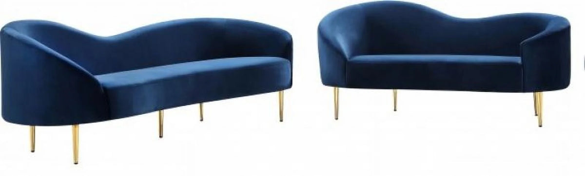 Navy Velvet 2Pcs Sofa & Loveseat Set Y922509