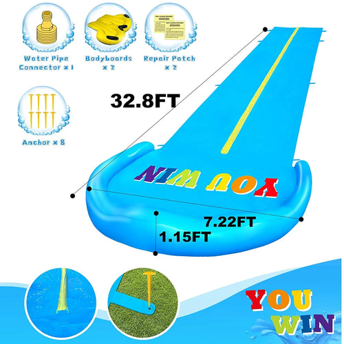 32.8FT Inflatable Water Slide with 2 Racing Lanes J3730