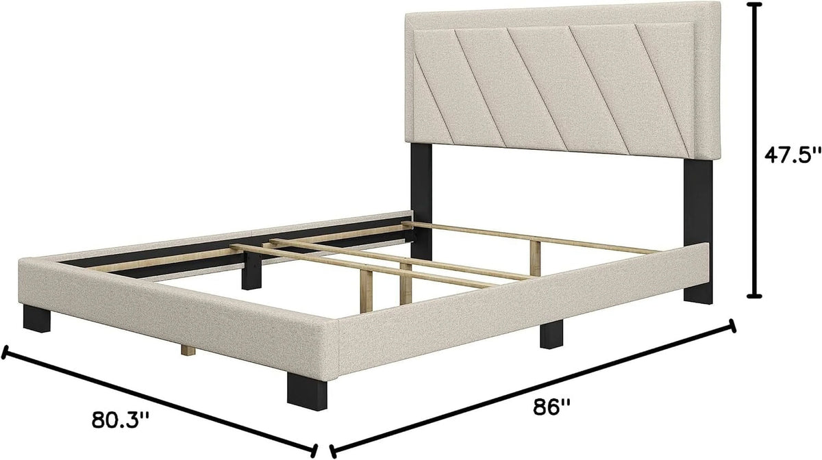 King White Upholstered Platform Bed with Headboard K9799