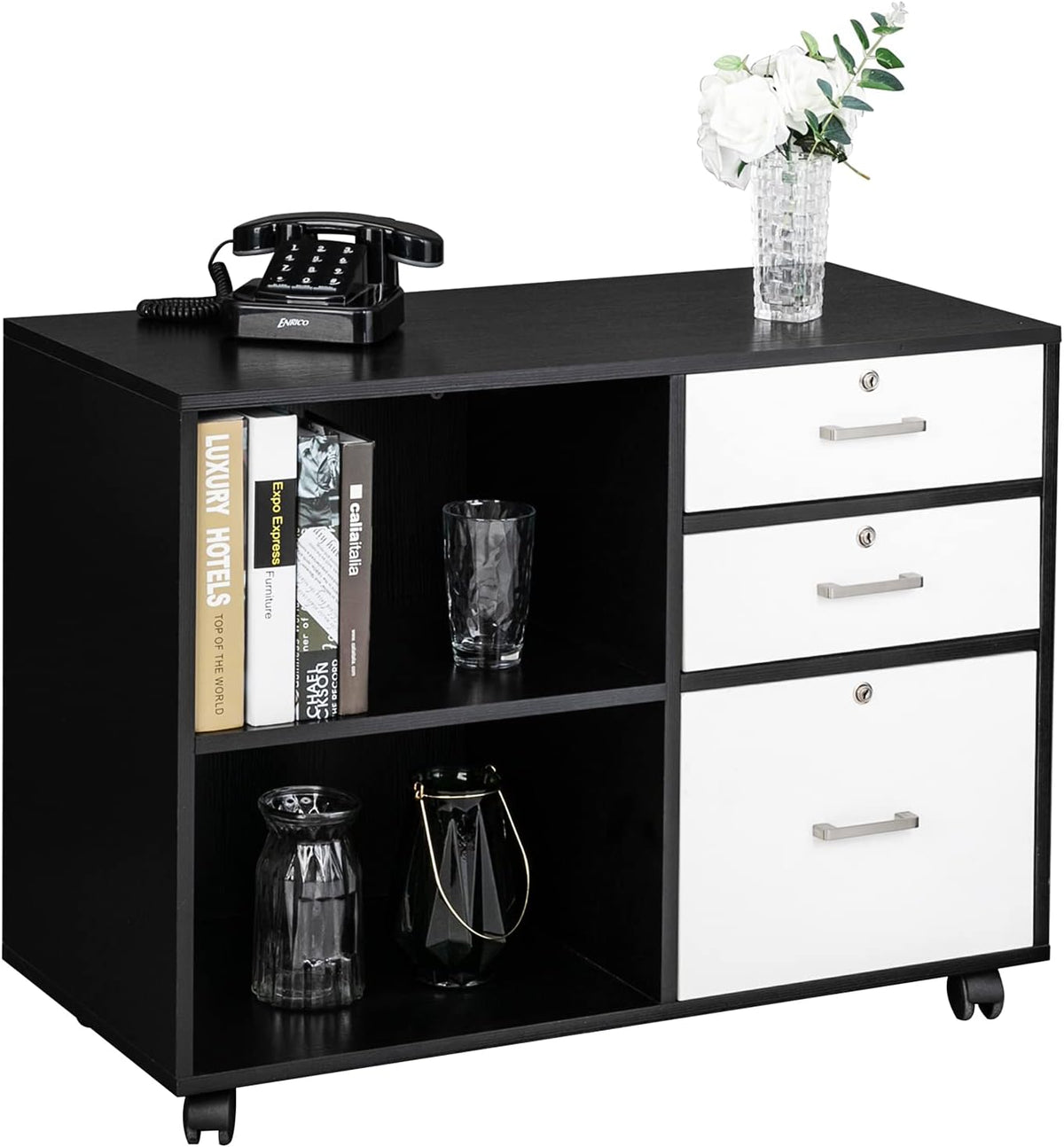 Wood 3 Drawer File Cabinet with Lock R2120