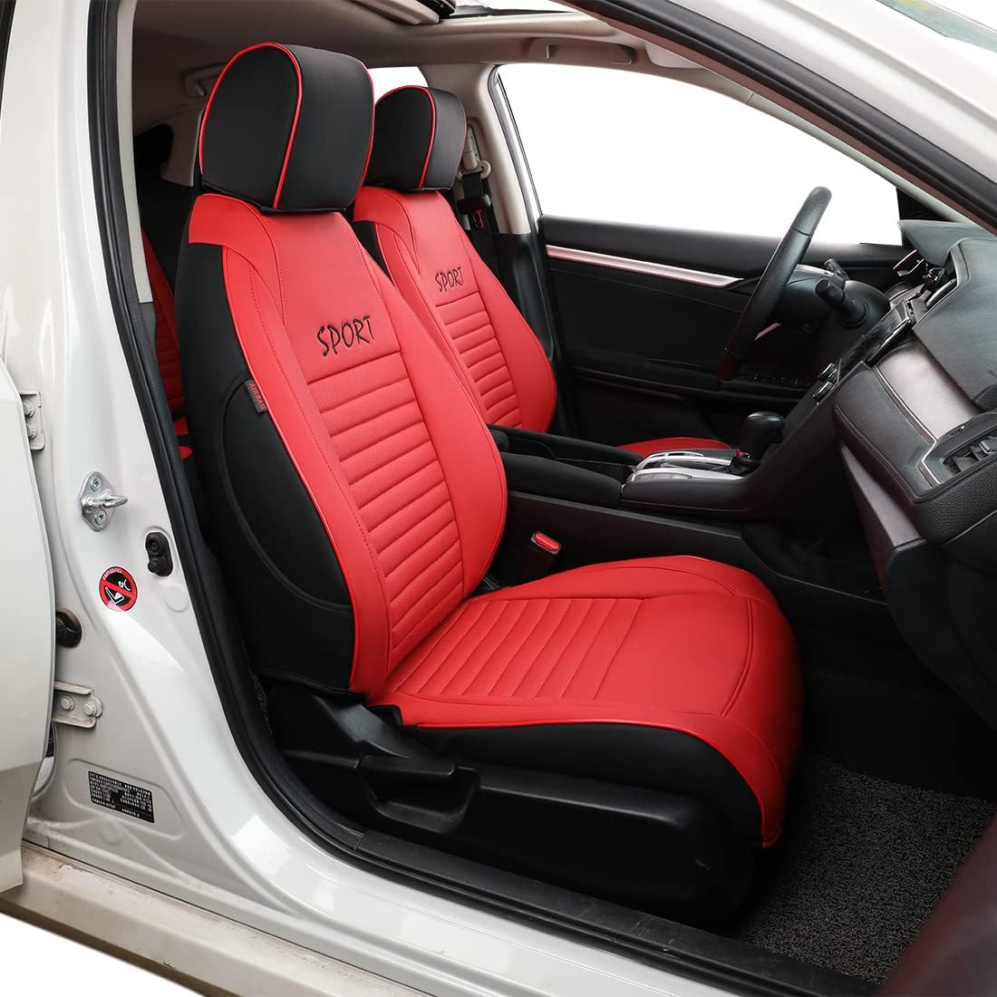 Custom Car Seat Covers Leatherette Black with Red Trim B234213