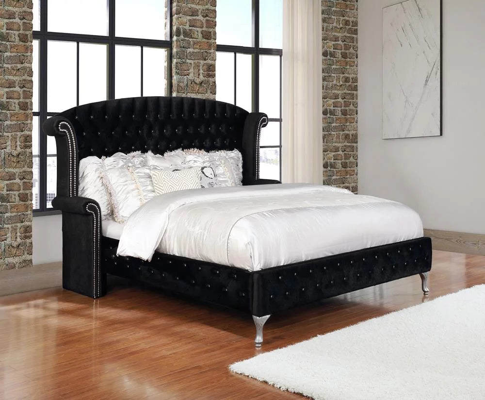 Black Tufted Upholstered California King Bed C18059