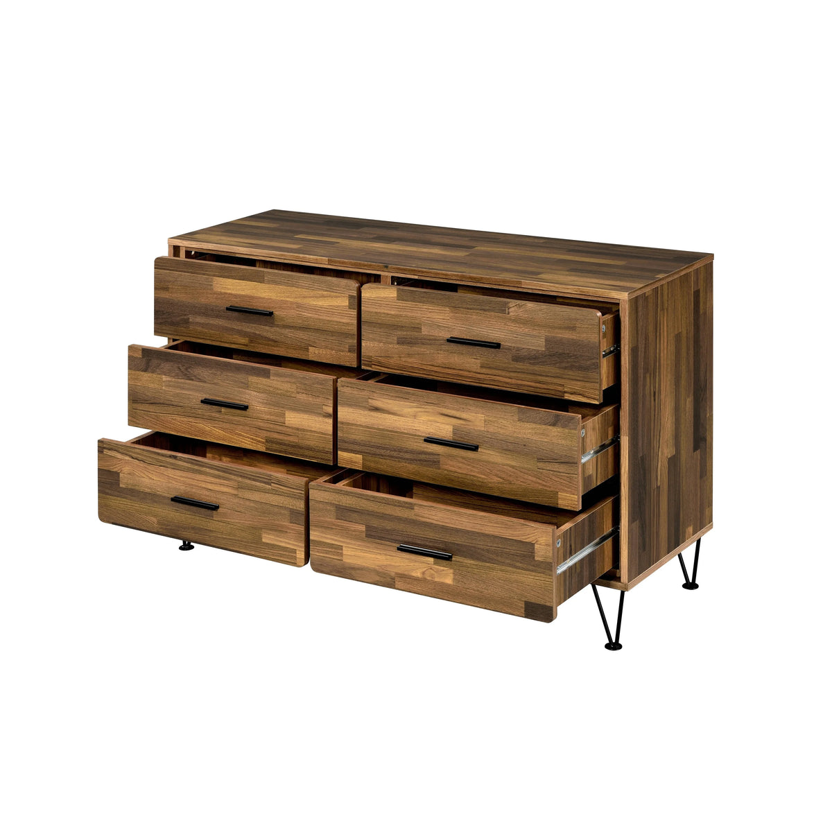 Walnut Finish 6-Drawer Dresser with Hairpin Legs L3222