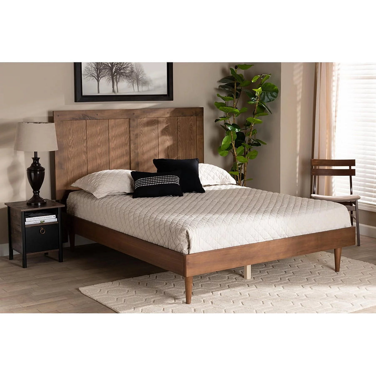 Ash Walnut Finished Wood Full Size Platform Bed T46462