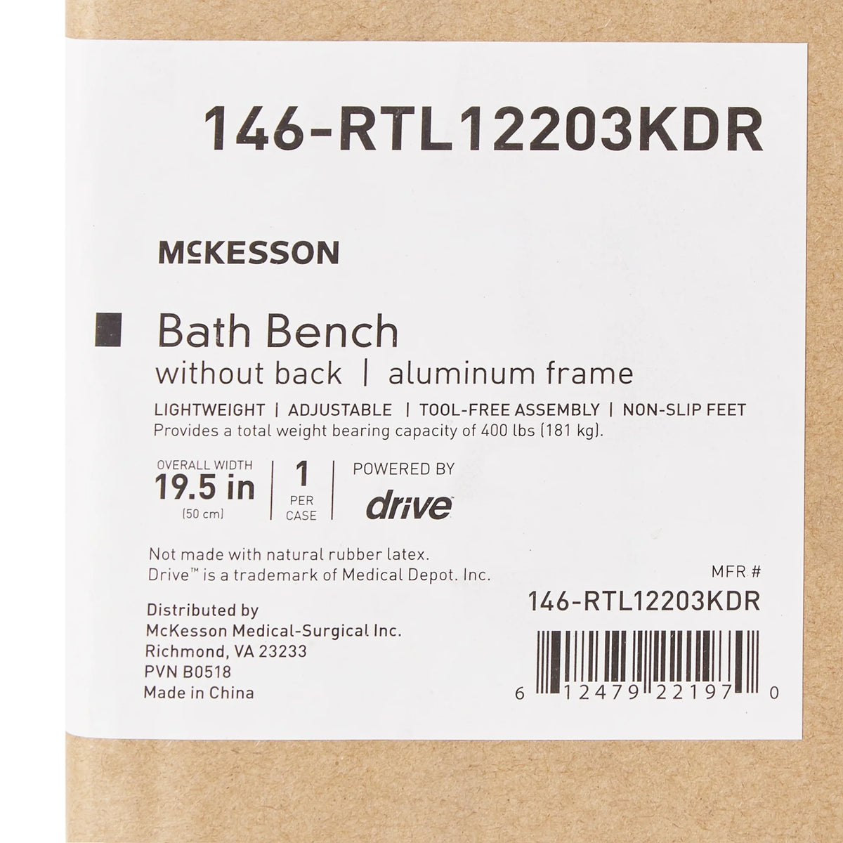 Bath Bench Aluminum Frame Plastic Seat 19.25 in N20792