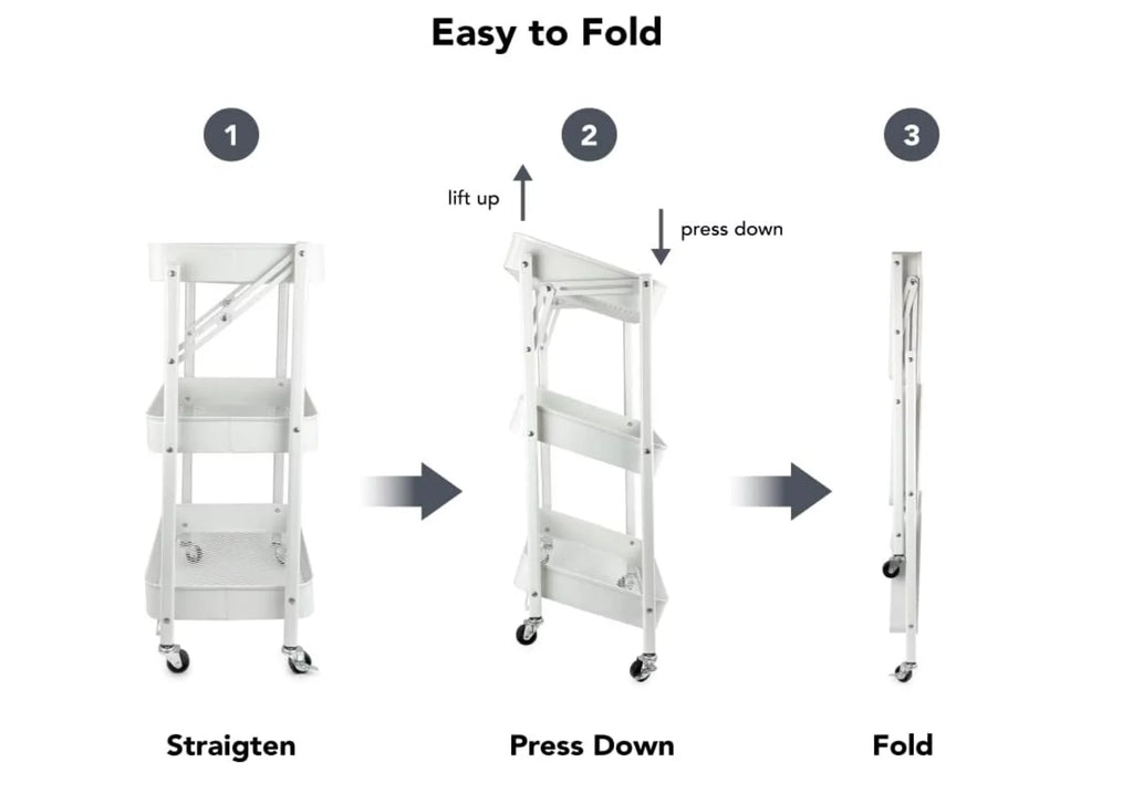 3 Tier Rolling Metal Utility Cart with Wheels, White M14853