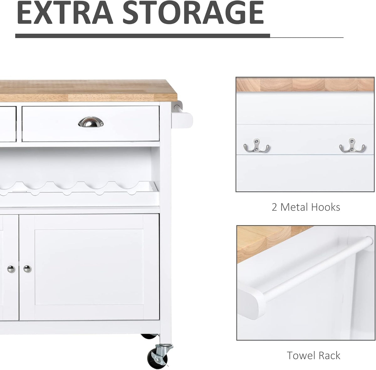 White Rolling Kitchen Island Cart with Drawer Z704141