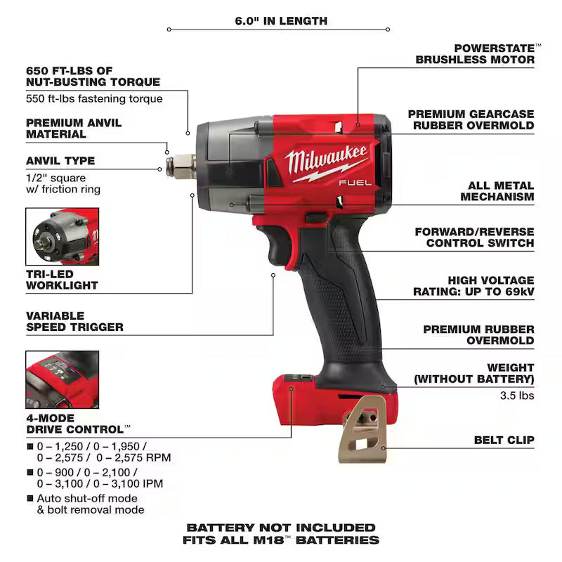 18V Brushless Cordless 1/2 in. Impact Wrench with Grinder N59997