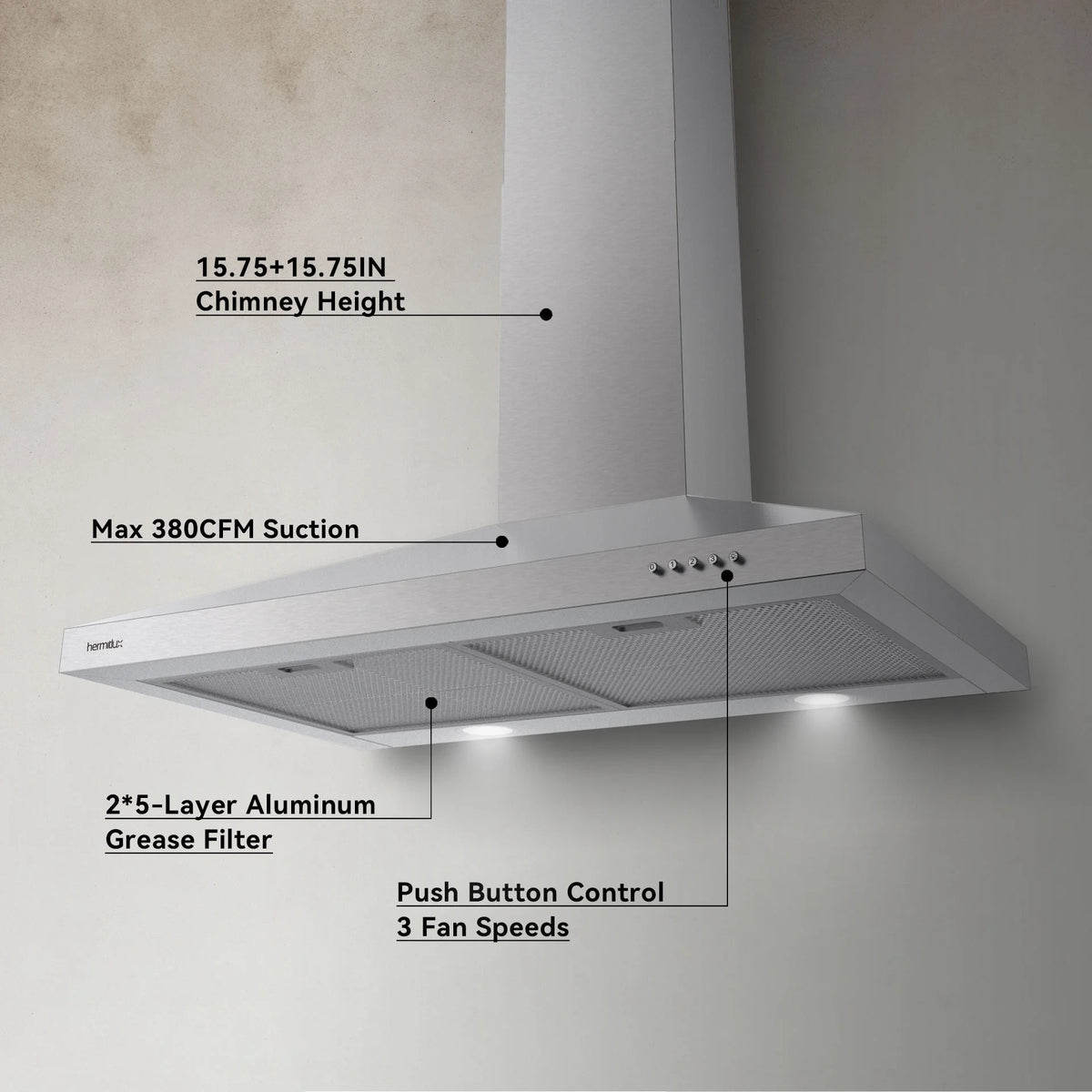 30 inch Stainless Steel Wall Mount Range Hood with Charcoal Filters C486471