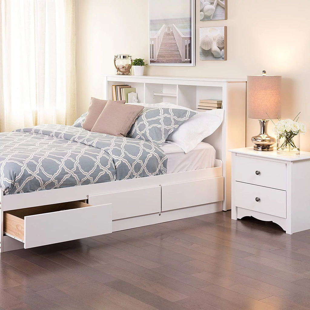 White Full/Queen Headboard with 3 Compartments T5516