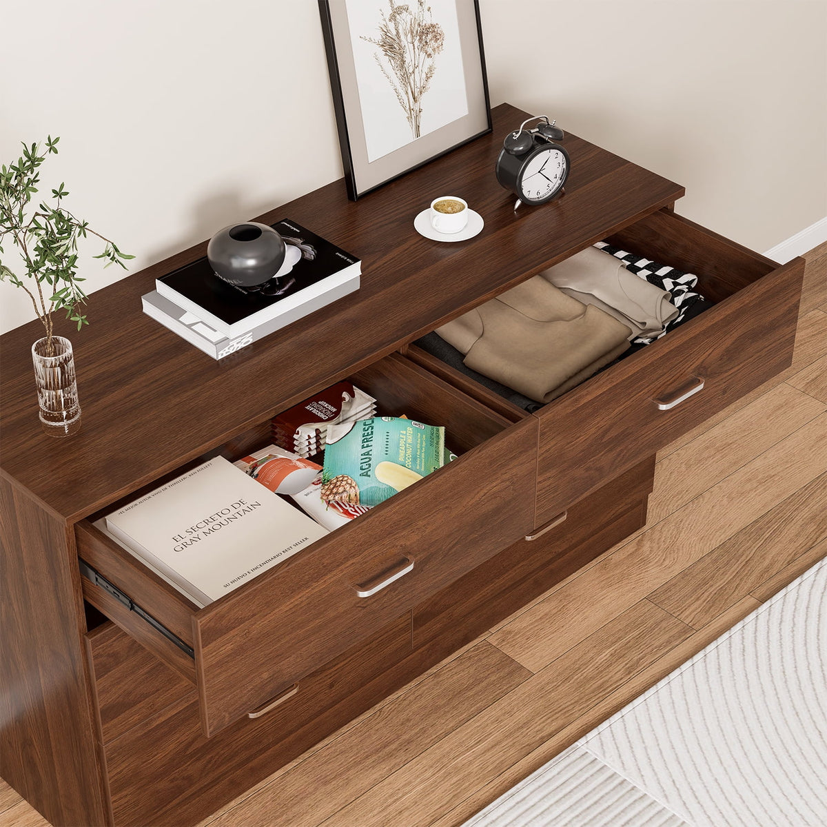 Black 6 Drawer Wood Double Dresser A1376