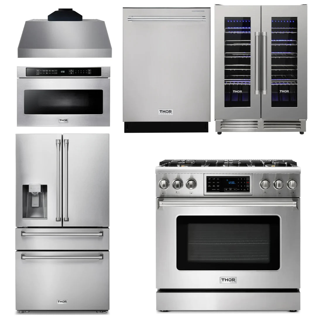 36 Gas Range, Range Hood, Microwave, Refrigerator, Dishwasher, Wine Cooler I76613