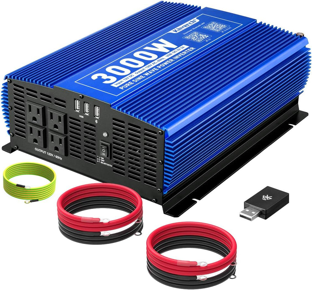 3000W Pure Sine Wave Power Inverter 12V DC to 110V AC with 4 AC Outlets 2 USB Ports P297745