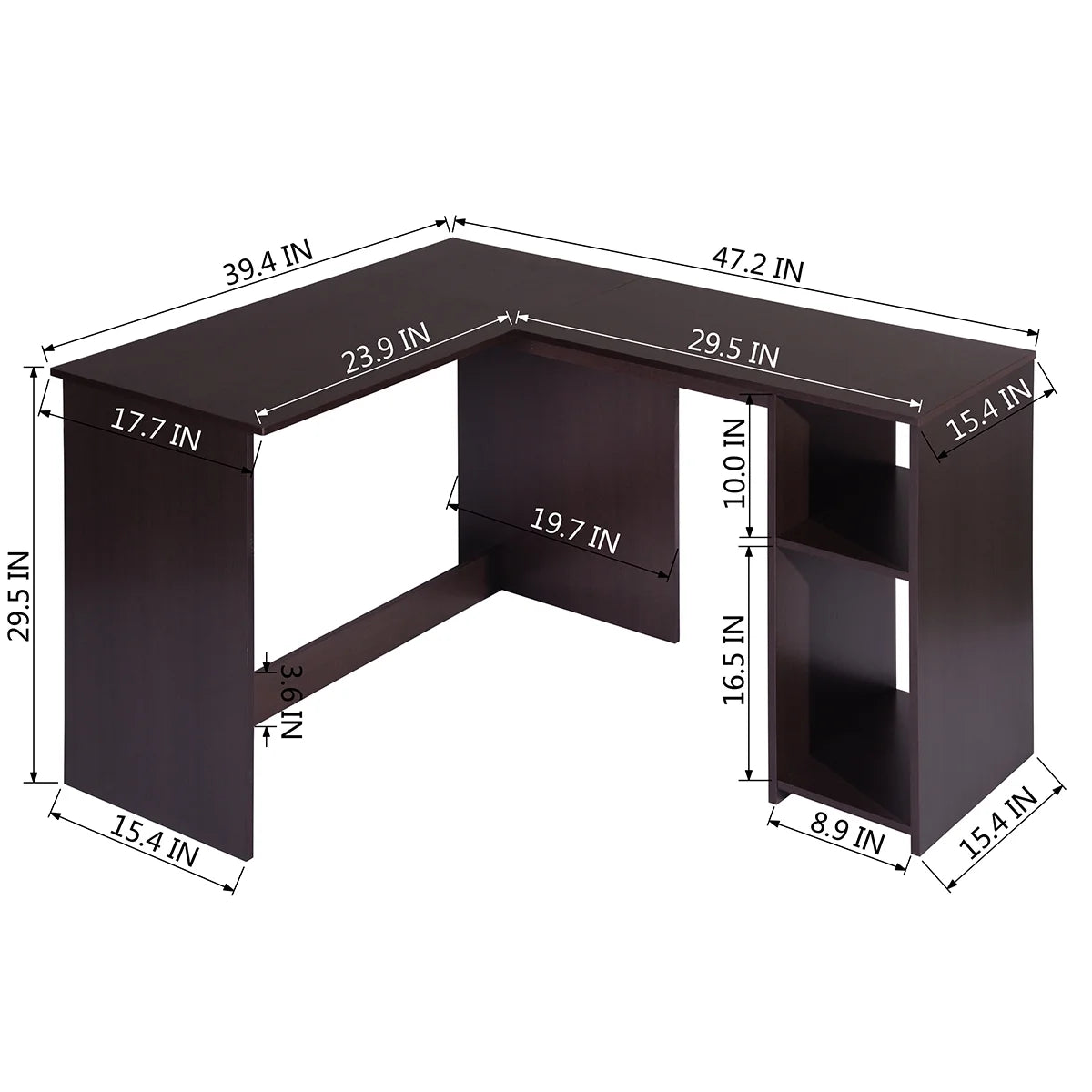 Brown L-Shaped Corner Desk with 2 Shelves T574515