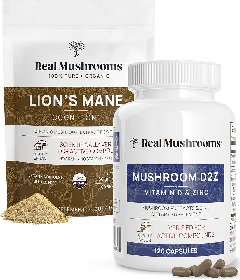 Vitamin D2 Zinc Chaga Reishi and Lion's Mane Mushroom Bundle G3823
