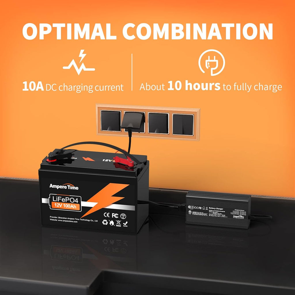 12V 100Ah LiFePO4 Battery with 14.6V 10A Lithium Battery Charger B620622