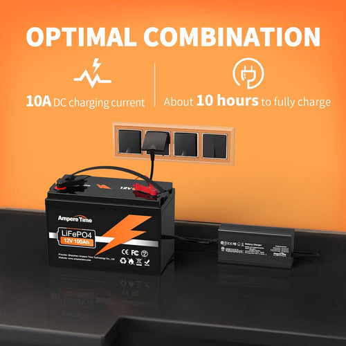 12V 100Ah LiFePO4 Battery with 14.6V 10A Lithium Battery Charger B620622