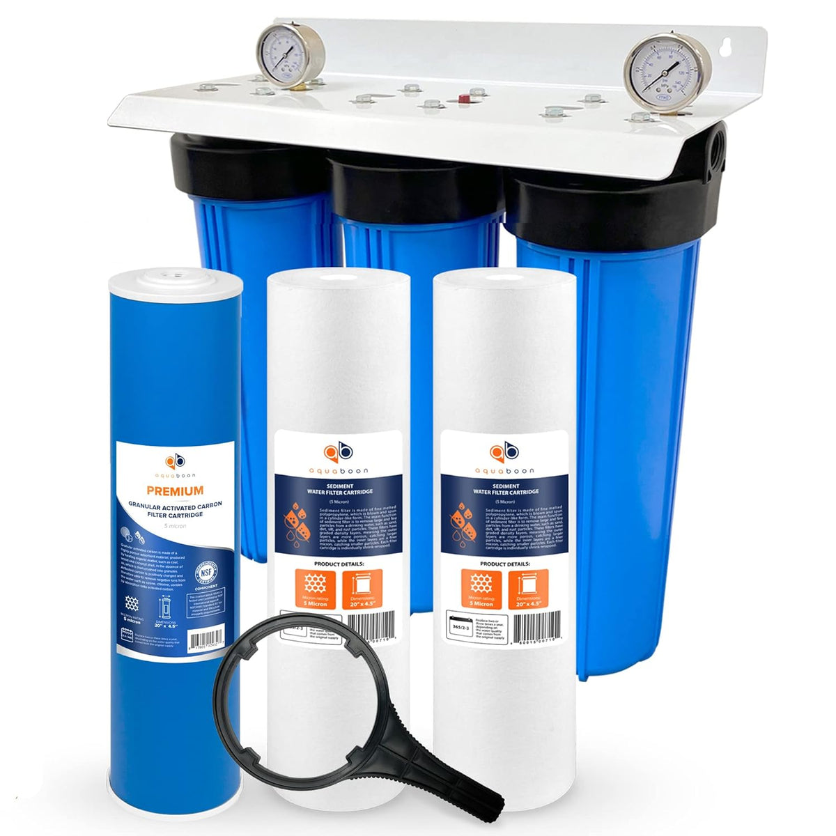 20 Whole House Filtration System with Housing Bracket Pressure Gauges GAC Filter 2 Sediment Filter Cartridges C94040