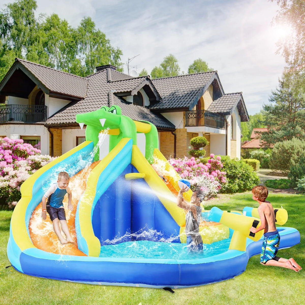 Inflatable Bounce House with Water Slide and Air Blower G91367