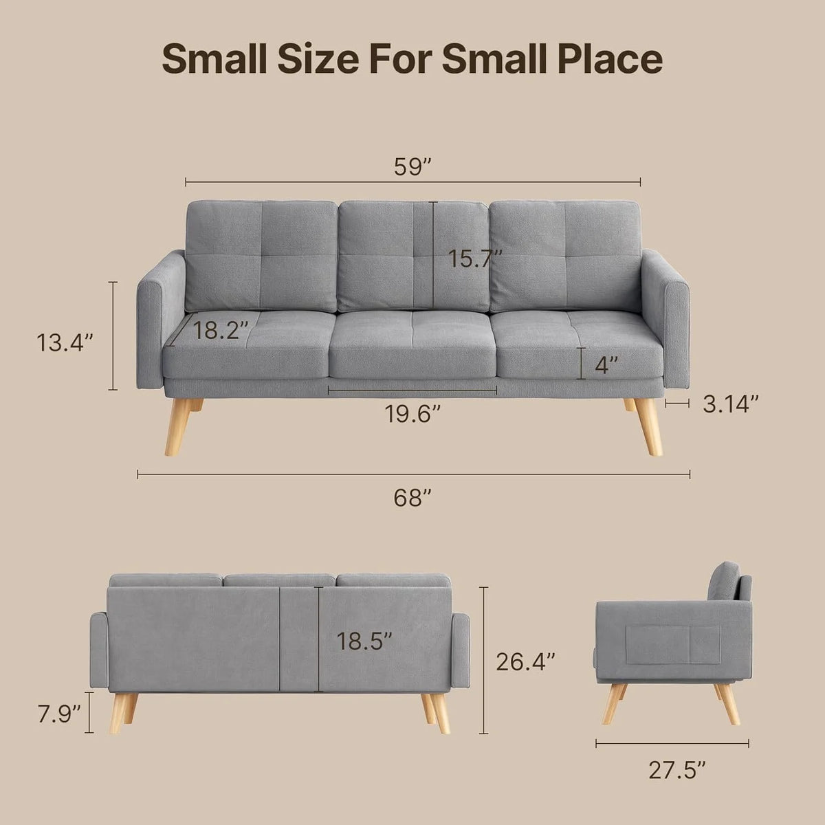 Gray 2-Seater Sofa with 3 Pillows L95336