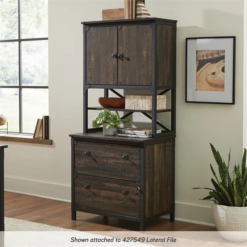 Engineered Wood Library Hutch in Carbon Oak Finish L1213