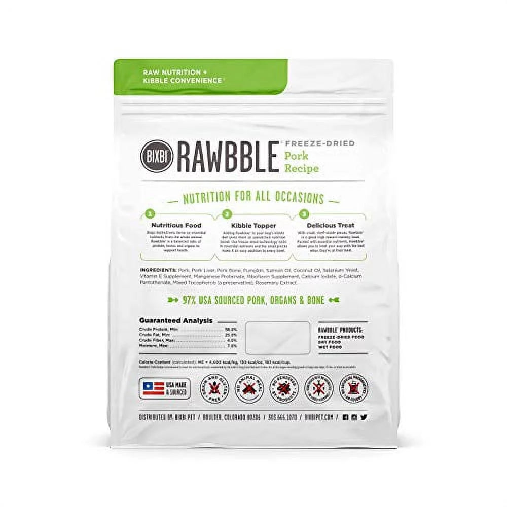 Freeze Dried Dog Food, Pork Recipe, 26 Oz B729419